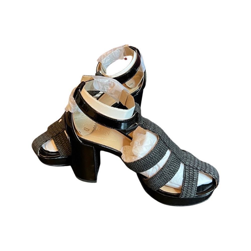 Lauren Ralph Lauren Francesca Raffia-Leather Sandal- Black- Size 9- NIB